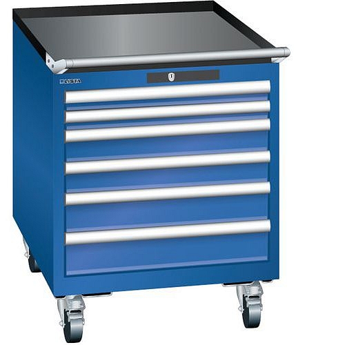 Mobilní dílenská  zásuvková skříň LISTA, 564x725x723mm, 6 zásuvek, fluorescentní modrá