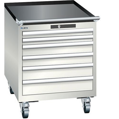 Mobilní dílenská  zásuvková skříň LISTA, 564x725x723mm, 6 zásuvek, světle šedá