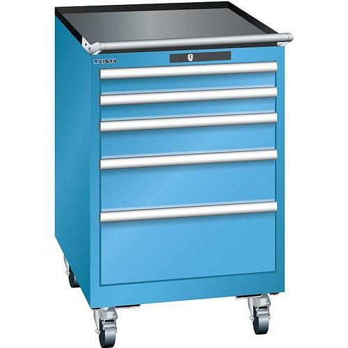 Mobilní dílenská zásuvková skříň LISTA, 564x725x890mm, 5 zásuvek, světle modrá