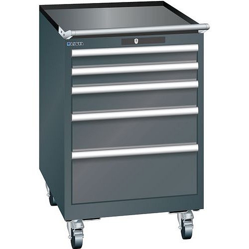 Mobilní dílenská zásuvková skříň LISTA, 564x725x890mm, 5 zásuvek, černá