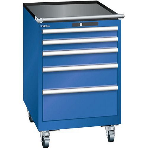 Mobilní dílenská zásuvková skříň LISTA, 564x725x890mm, 5 zásuvek, fluorescentní modrá