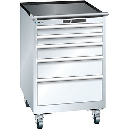 Mobilní dílenská zásuvková skříň LISTA, 564x725x890mm, 5 zásuvek, bílá