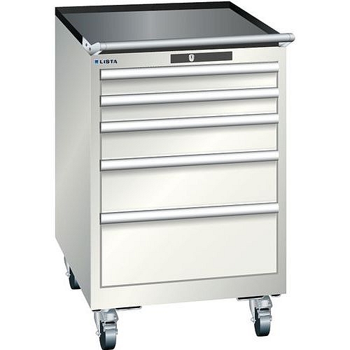 Mobilní dílenská zásuvková skříň LISTA, 564x725x890mm, 5 zásuvek, světle šedá