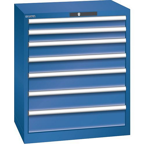 Dílenská zásuvková skříň LISTA, 7 zásuvek = 2x75 + 2x100 + 2x125 + 1x150mm, 717x572x850mm, tmavě modrá