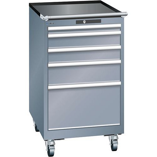 Mobilní dílenská zásuvková skříň LISTA, 5 zásuvek = 1x50 + 2x100 + 1x150 + 1x300mm, 564x725x990mm, tmavě šedá