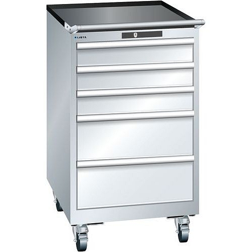 Mobilní dílenská zásuvková skříň LISTA, 5 zásuvek = 3x100 + 2x200mm, 564x725x990mm, šedá