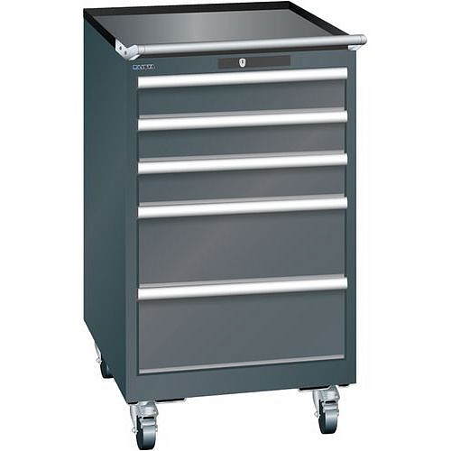 Mobilní dílenská zásuvková skříň LISTA, 5 zásuvek = 3x100 + 2x200mm, 564x725x990mm, černá