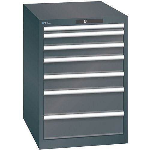 Dílenská zásuvková skříň LISTA, 7 zásuvek = 1 x 50 / 2 x 75 / 2 x 100 / 2 x 150, 564x725x800 mm, černá
