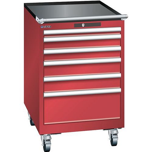 Mobilní dílenská zásuvková skříň LISTA, 564x725x890mm, 6 zásuvek, červená