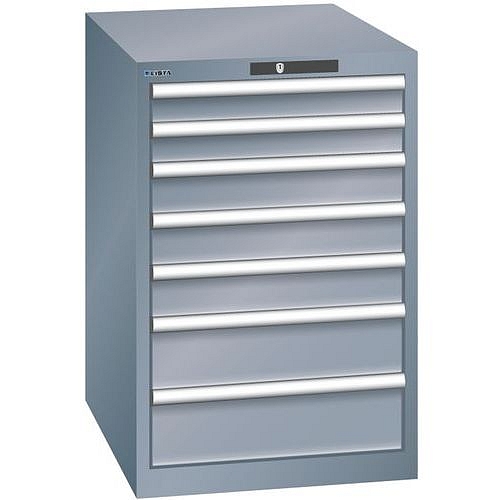 Dílenská zásuvková skříň LISTA, 7 zásuvek = 2x 75 + 3x 100 + 2x 150mm, 564x725x850mm, tmavě šedá
