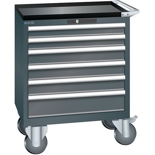Mobilní dílenská zásuvková skříň LISTA, 6 zásuvek = 717x572x962mm, černá