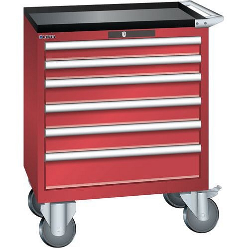 Mobilní dílenská zásuvková skříň LISTA, 6 zásuvek = 717x572x962mm, červená
