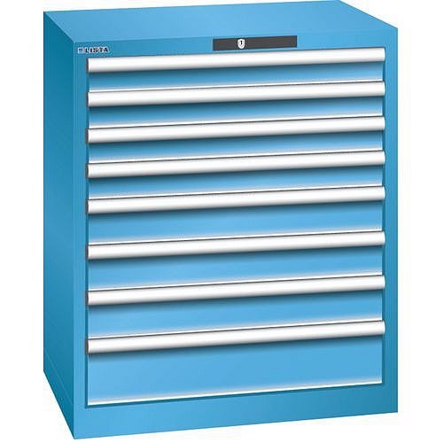 Dílenská zásuvková skříň LISTA, 717x572x850mm, 8 zásuvek, světle modrá