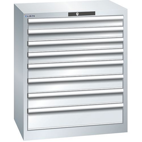 Dílenská zásuvková skříň LISTA, 717x572x850mm, 8 zásuvek, šedá