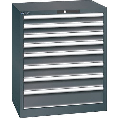 Dílenská zásuvková skříň LISTA, 717x572x850mm, 8 zásuvek, černá