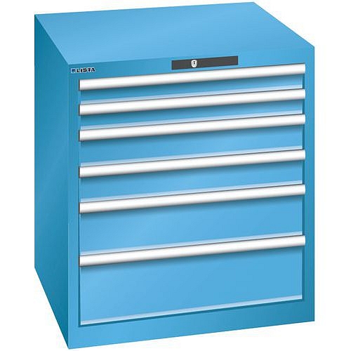 Dílenská zásuvková skříň LISTA, 717x725x800mm, 4 zásuvky, světle modrá
