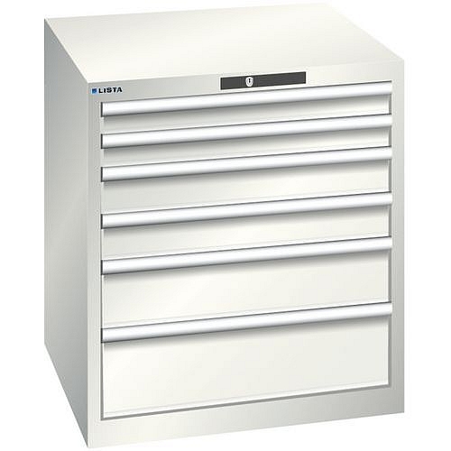 Dílenská zásuvková skříň LISTA, 717x725x800mm, 4 zásuvky, světle šedá
