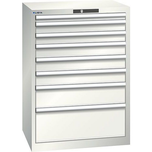 Dílenská zásuvková skříň LISTA, 717x572x1000mm, 8 zásuvek, světle šedá