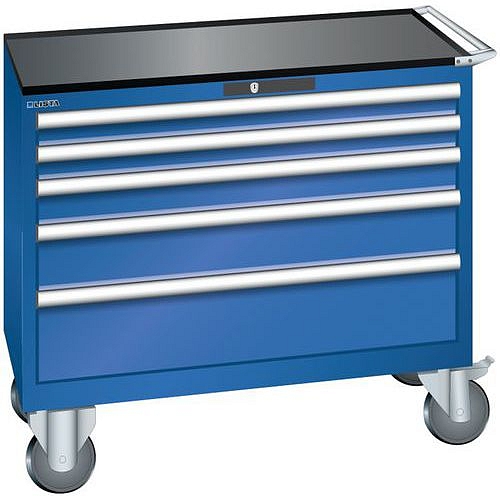 Dílenská zásuvková skříň Lista, 1023x572x962 mm, 5 zásuvky, fluorescentně modrá