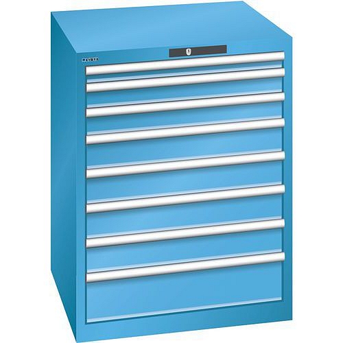 Dílenská zásuvková skříň LISTA, 717x725x850mm, 8 zásuvek, světle modrá
