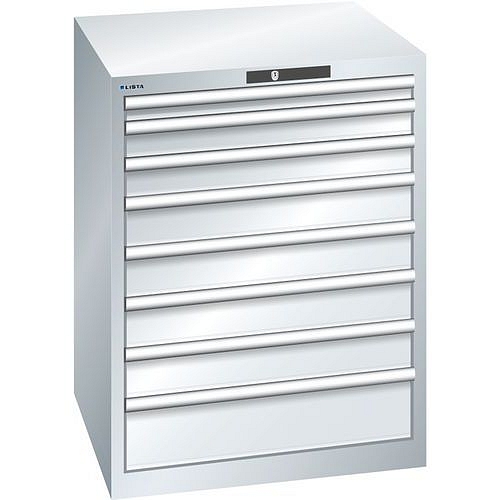 Dílenská zásuvková skříň LISTA, 717x725x850mm, 8 zásuvek, šedá