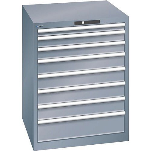 Dílenská zásuvková skříň LISTA, 717x725x850mm, 8 zásuvek, tmavě šedá