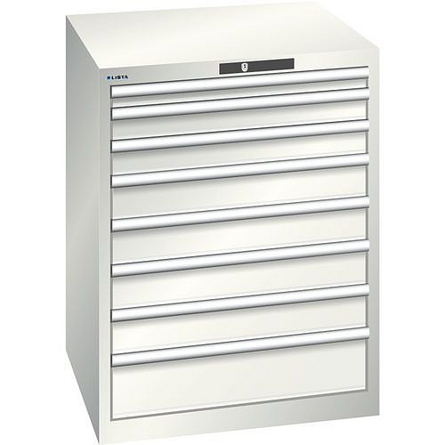Dílenská zásuvková skříň LISTA, 717x725x850mm, 8 zásuvek, světle šedá