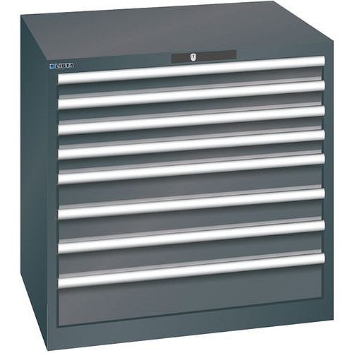 Dílenská zásuvková skříň LISTA, 870x725x850mm, 8 zásuvek, nosnost zásuvky 75kg, černá