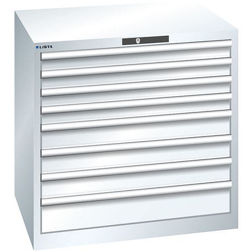Dílenská zásuvková skříň LISTA, 870x725x850mm, 8 zásuvek, nosnost zásuvky 75kg, bílá