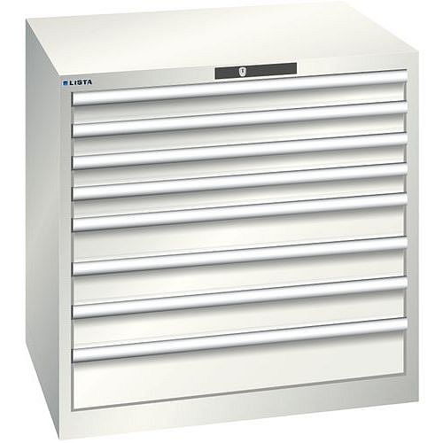 Dílenská zásuvková skříň LISTA, 870x725x850mm, 8 zásuvek, nosnost zásuvky 75kg, světle šedá