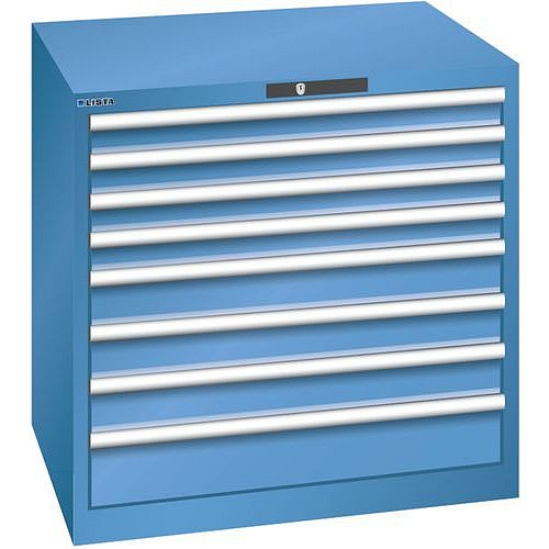 Dílenská zásuvková skříň LISTA, 870x725x850mm, 8 zásuvek, nosnost zásuvky 200kg, modrá