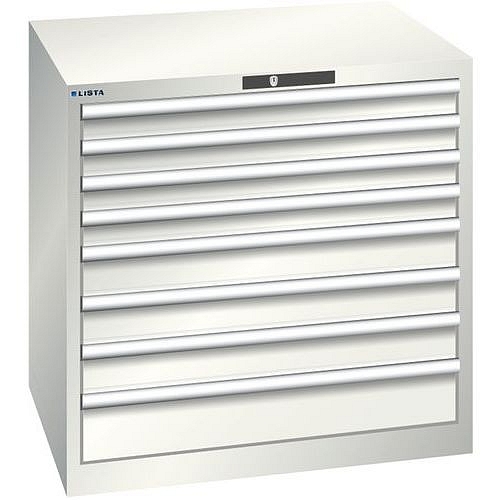 Dílenská zásuvková skříň LISTA, 870x725x850mm, 8 zásuvek, nosnost zásuvky 200kg, světle šedá