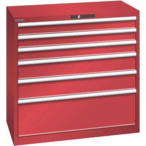 Dílenská zásuvková skříň Lista, nosnost 75 kg, 6 zásuvek, červená