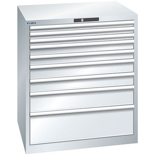 Dílenská zásuvková skříň LISTA, 870x725x1000mm, 9 zásuvek, nosnost zásuvky 75kg, šedá