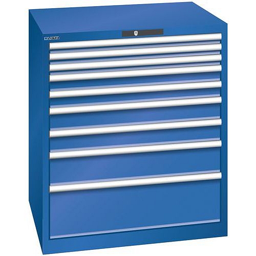 Dílenská zásuvková skříň LISTA, 870x725x1000mm, 9 zásuvek, nosnost zásuvky 75kg, fluorescentní modrá