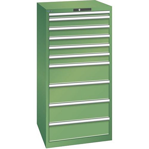 Dílenská zásuvková skříň LISTA, 717x725x1450mm, 10 zásuvek, nosnost 75kg, zelená