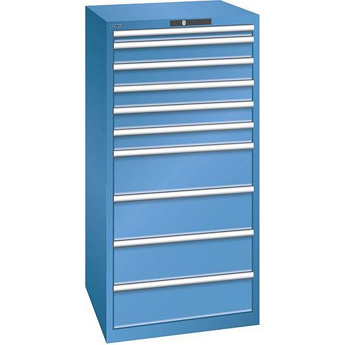 Dílenská zásuvková skříň LISTA, 717x725x1450mm, 10 zásuvek, nosnost 75kg, modrá