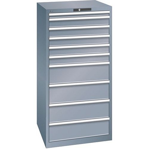 Dílenská zásuvková skříň LISTA, 717x725x1450mm, 10 zásuvek, nosnost 75kg, tmavě šedá