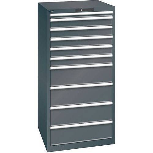 Dílenská zásuvková skříň LISTA, 717x725x1450mm, 10 zásuvek, nosnost 75kg, černá