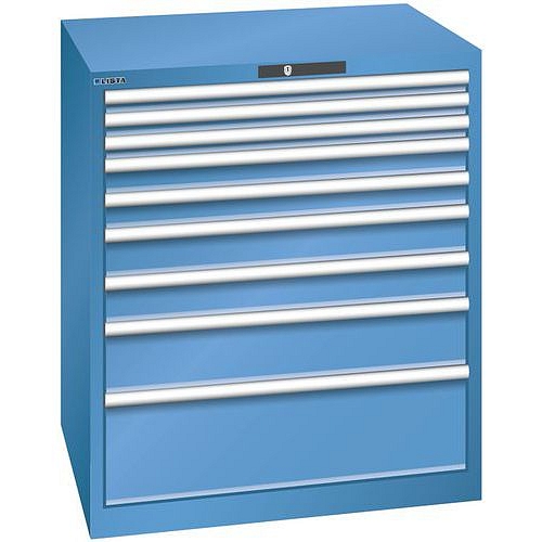 Dílenská zásuvková skříň LISTA, 870x725x1000mm, 9 zásuvek, nosnost zásuvky 200kg, modrá