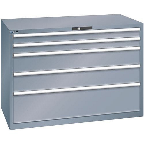Dílenská zásuvková skříň Lista, 1431x725x1000 mm, 75kg, 5 zásuvek, tmavě šedá