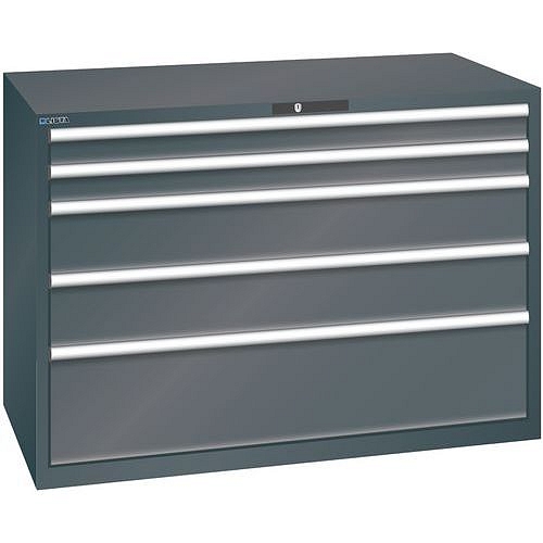 Dílenská zásuvková skříň Lista, 1431x725x1000 mm, 75kg, 5 zásuvek, černá