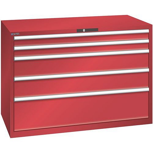Dílenská zásuvková skříň Lista, 1431x725x1000 mm, 75kg, 5 zásuvek, červená