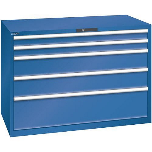 Dílenská zásuvková skříň Lista, 1431x725x1000 mm, 75kg, 5 zásuvek, tmavě modrá