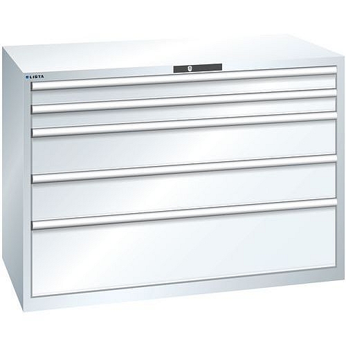 Dílenská zásuvková skříň Lista, 1431x725x1000 mm, 75kg, 5 zásuvek, bílá