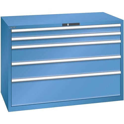 Dílenská zásuvková skříň Lista, 1431x725x1000 mm, 200kg, 5 zásuvek, modrá