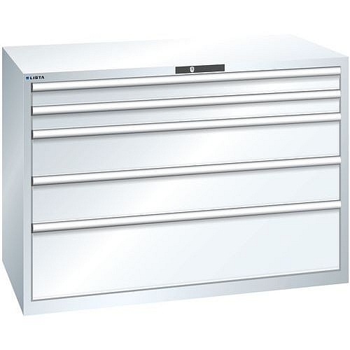 Dílenská zásuvková skříň Lista, 1431x725x1000 mm, 200kg, 5 zásuvek, bílá