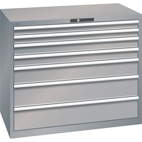 Dílenská zásuvková skříň Lista, 1193x725x1000 mm, 7 zásuvek, šedá/stříbrná