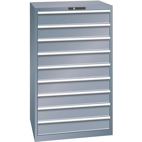 Dílenské zásuvkové skříně LISTA, 9 zásuvek = 9x150mm, nosnost zásuvky 75kg, 870x725x1450mm, tmavě šedá