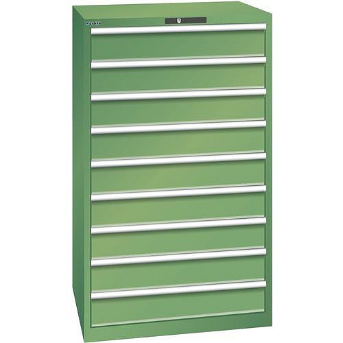 Dílenské zásuvkové skříně LISTA, 9 zásuvek =9x150mm, nosnost zásuvky 200kg, 870x725x1450mm, zelená